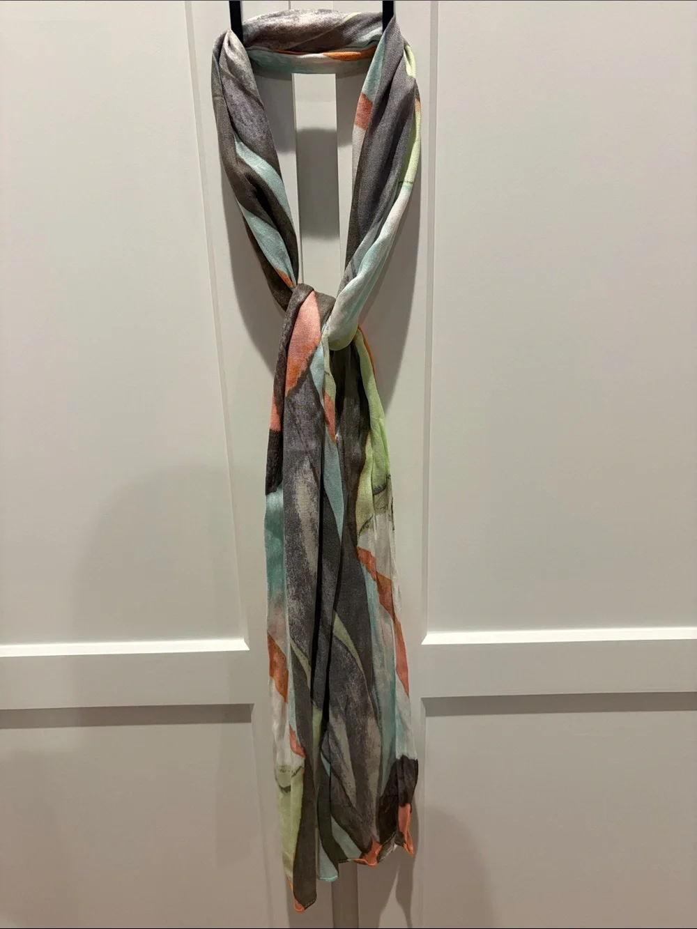 Lightweight Abstract Pattern Scarf in Gray and Pastel Colors